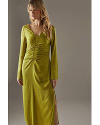 Warehouse - Crinkle Satin Ruched Front Column Midi Dress - Lyst