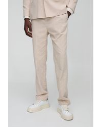Boohoo - Straight Fit Linen Blend Trouser - Lyst
