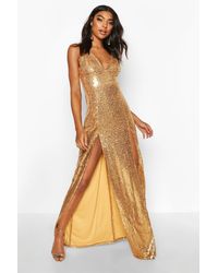 ruffle plunge split leg maxi dress