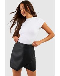 Boohoo - Leather Look Wrap Tailored Mini Skirt - Lyst