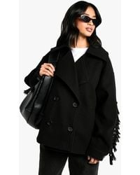Boohoo - Petite Tassel Detail Wool Look Jacket - Lyst