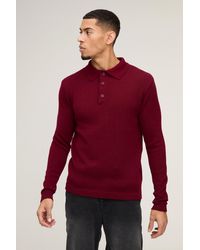 Boohoo - Polo Regular De Punto Y Manga Larga Con Botones En El Cuello - Lyst