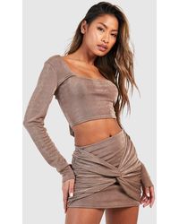 Boohoo - Acetate Slinky Square Neck Top & Knot Front Mini Skirt - Lyst