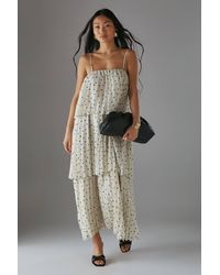 Warehouse - Petite Chiffon Pleated Tier Strappy Midi Dress - Lyst
