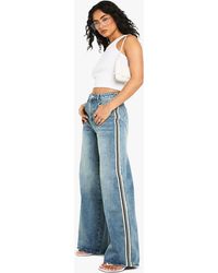 Boohoo - Side Stripe Detail Wide Leg Denim Jeans - Lyst