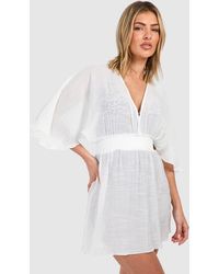 Boohoo - Linen Look Cover-up Beach Dress - Lyst