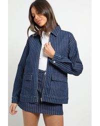 Boohoo - Stripe Denim Collared Jacket - Lyst