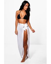 Boohoo Paréo De Plage Satiné Et Noué - Blanc