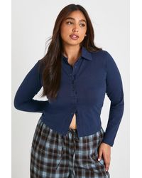 Boohoo - Plus Collared Button Down Long Sleeve Top - Lyst