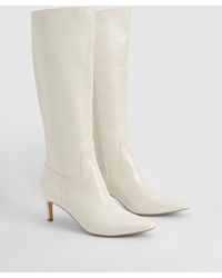 Boohoo - Croc Low Heel Pointed Knee High Boots - Lyst