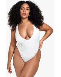 Boohoo - Plus Swimwear Essentials Plunge Tummy Control Bathing Suit - Lyst