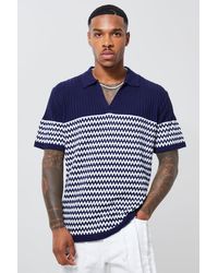 Boohoo - V Neck Striped Knitted Polo - Lyst