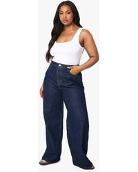 Boohoo - Basics Plus Basics High Waisted Wide Leg Jeans - Lyst