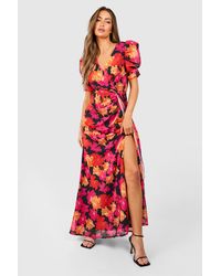 Boohoo - Floral Print Wrap Maxi Dress - Lyst