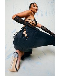 Boohoo Skinny Rigid Jeans With Back Lace Up Detail - Black