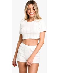 Boohoo - Pointelle Cropped T-Shirt & Shorts Pyjama Set - Lyst