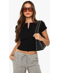 Boohoo - Rib Button Through Cap Sleeve Top - Lyst