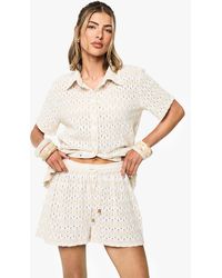 Boohoo - Pantalón Corto Para La Playa De Punto En Zigzag - Lyst