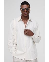 BoohooMAN - Super Oversize gestreiftes Hemd in Leinenoptik mit Kragen - Lyst