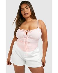 Boohoo - Plus Sleeveless Ruched Tie Front Corset Top - Lyst
