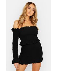 Boohoo Womens Gesmokter Minirock mit Rüschensaum - Schwarz