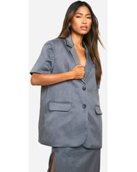 Boohoo - Marl Shoulder Pad Short Sleeved Oversized Longline Blazer - Lyst