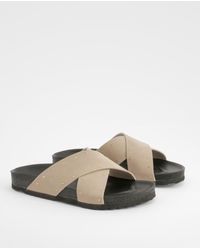 Boohoo - Wide Fit Cross Strap Studded Footbed Sliders - Lyst