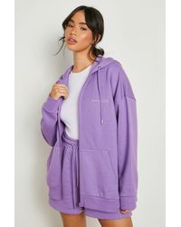Boohoo Oversized Zip Through Hoodie With Reel Cotton - Purple