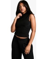 Boohoo - Double Layer Slinky High Neck Ruched Detail Top - Lyst