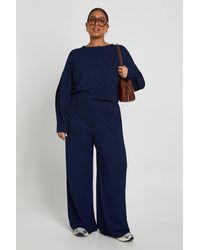 Boohoo - Plus Ribbed Button Down Cardigan And Wide Leg Trouser - Lyst