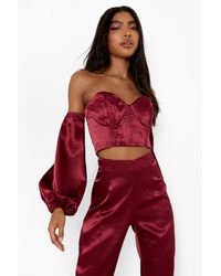 Boohoo Tall Occasion Satin Trouser Co-ord - Red