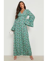 Boohoo - Tall Floral Print Flare Sleeve Maxi Dress - Lyst