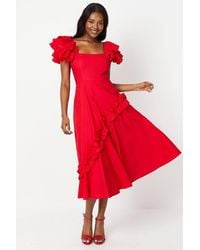 Coast - Frill Sleeve Ruffle Skirt Cotton Midi Dress - Lyst