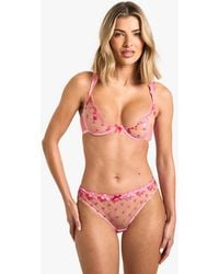 Boohoo - Heart Embroidered Underwire Bra - Lyst