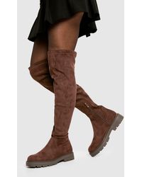 Boohoo - Faux Suede Chunky Knee High Boots - Lyst