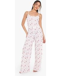 Boohoo - Mixed Bow & Cherry Print Cami & Wide Leg Pants Pyjama Set - Lyst