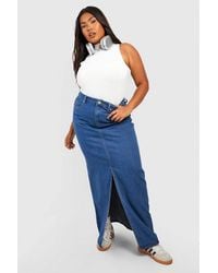 Boohoo - Plus Denim Split Front Maxi Skirt - Lyst