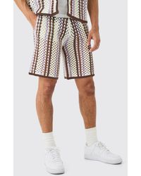 Boohoo - Relaxed Open Stitch Stripe Knitted Short - Lyst