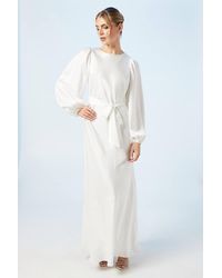 Oasis - Open Back Blouson Sleeve Satin Wedding Dress - Lyst