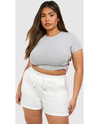 Boohoo - Plus Lace Up Bow Detail T-shirt - Lyst