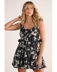 Nasty Gal - Graphic Floral Ruffle Lace Trim Bubble Hem Mini Dress - Lyst