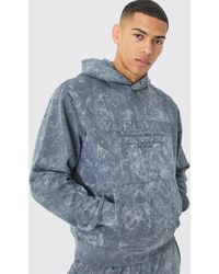 BoohooMAN - Boxy Distressed Applique Washed Hoodie - Lyst