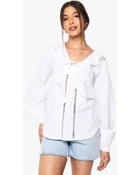 Boohoo - Ruffle Cutwork Trim Blouse - Lyst