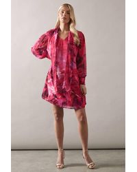 Wallis - Petite Floral Print Tie Neck Shift Mini Dress - Lyst