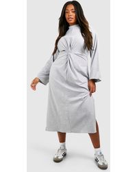 Boohoo - Plus Cotton Long Sleeve Twist Front Midaxi Dress - Lyst