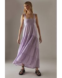Warehouse - Linen-Look Strappy Tie Back Tier Midi Sundress - Lyst