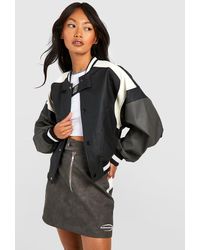 Boohoo - Moto Faux Leather Contrast Detail Bomber Jacket - Lyst