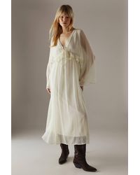Warehouse - Dobby Chiffon Plunge Neck Ruffle Midi Smock Dress - Lyst