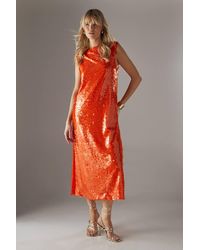 Warehouse - Sequin Shoulder Pad Sleeveless Column Midi Dress - Lyst