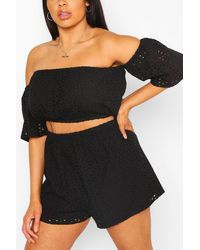 Boohoo - Plus Broderie Ruffle Sleeve Top & Shorts Co-ord - Lyst
